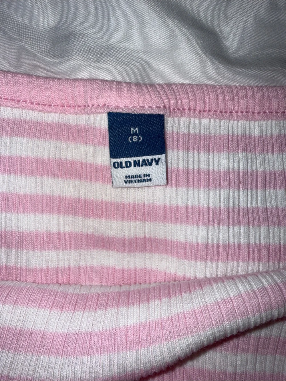 Old Navy Pink & White Striped Ribbed Tank Top